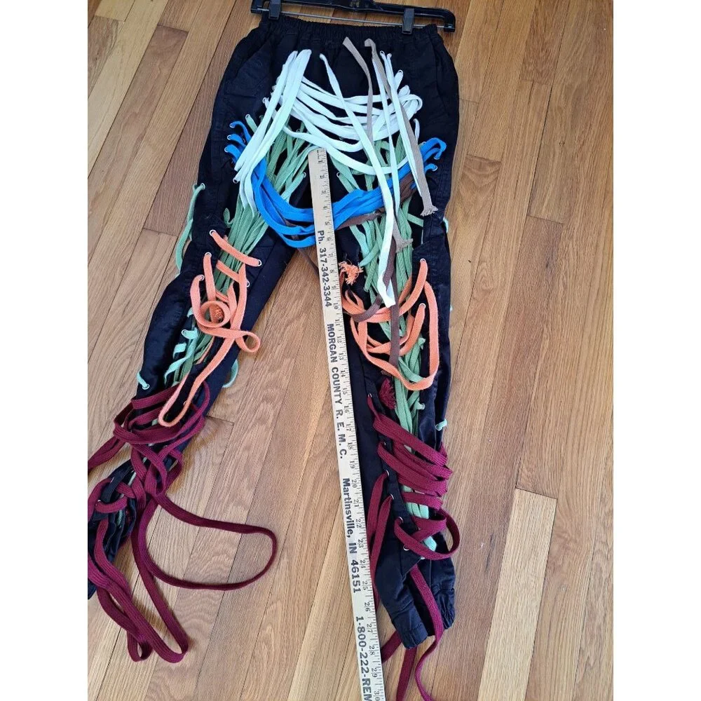 Twotwinstyle Womens High-Waist Patchwork Bandage Pants Colorful Rope Detail S - Picture 9 of 9